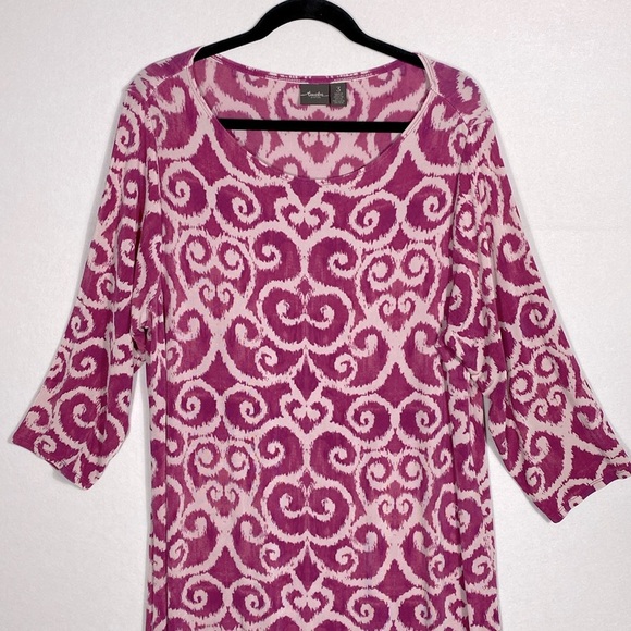 Chicos Travelers Ilkat Pink and White Scroll Patterned Jersey Dress size 3 - Picture 2 of 10